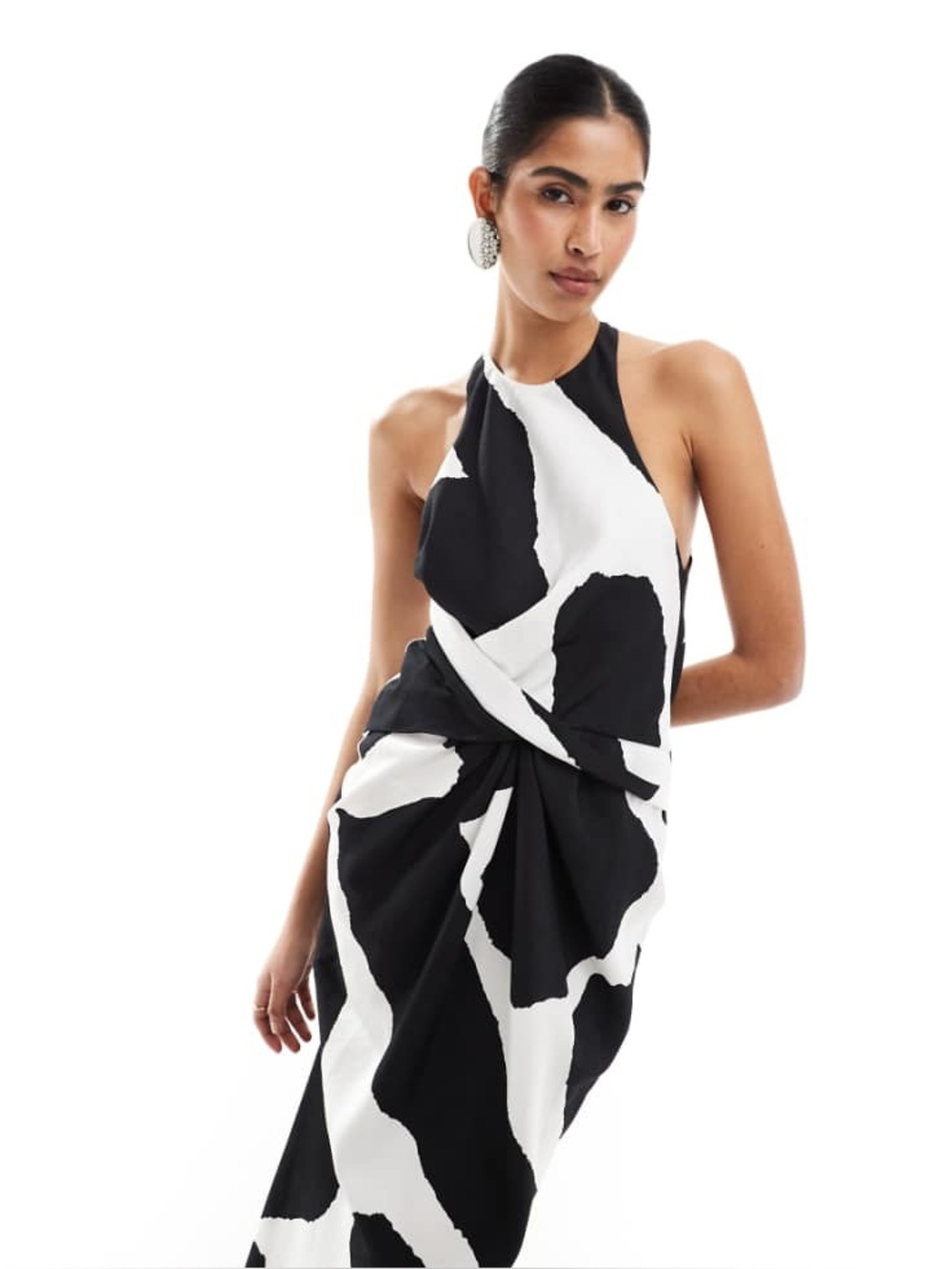 Black & White Halter Twist Midi Dress - ASOS Design